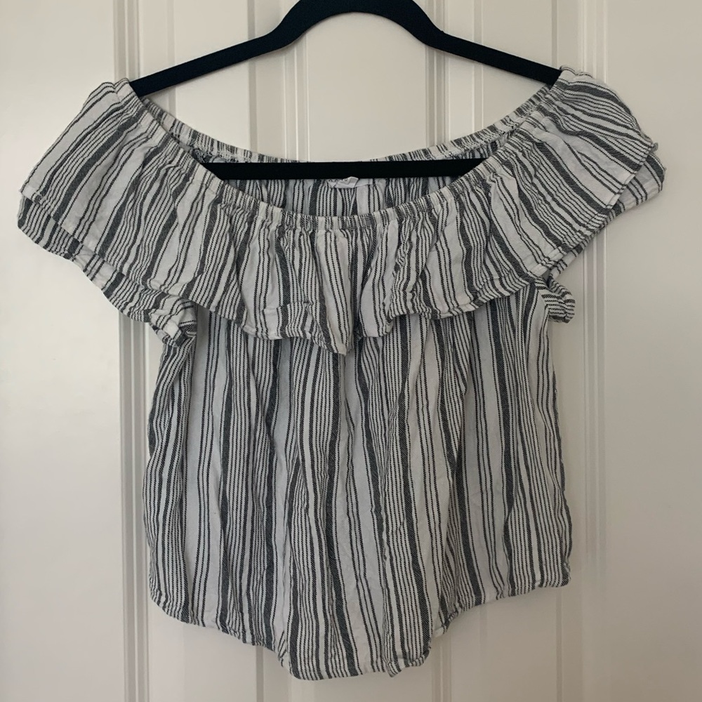 Grey Striped Off the Shoulder Top